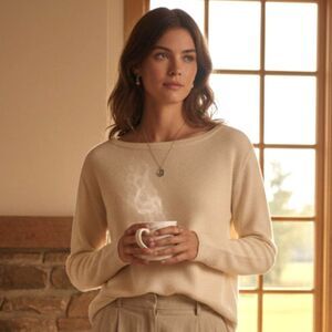 VTG Liz Claiborne Cream Knit Pullover Sweater XL Chunky Cottagecore Minimalist